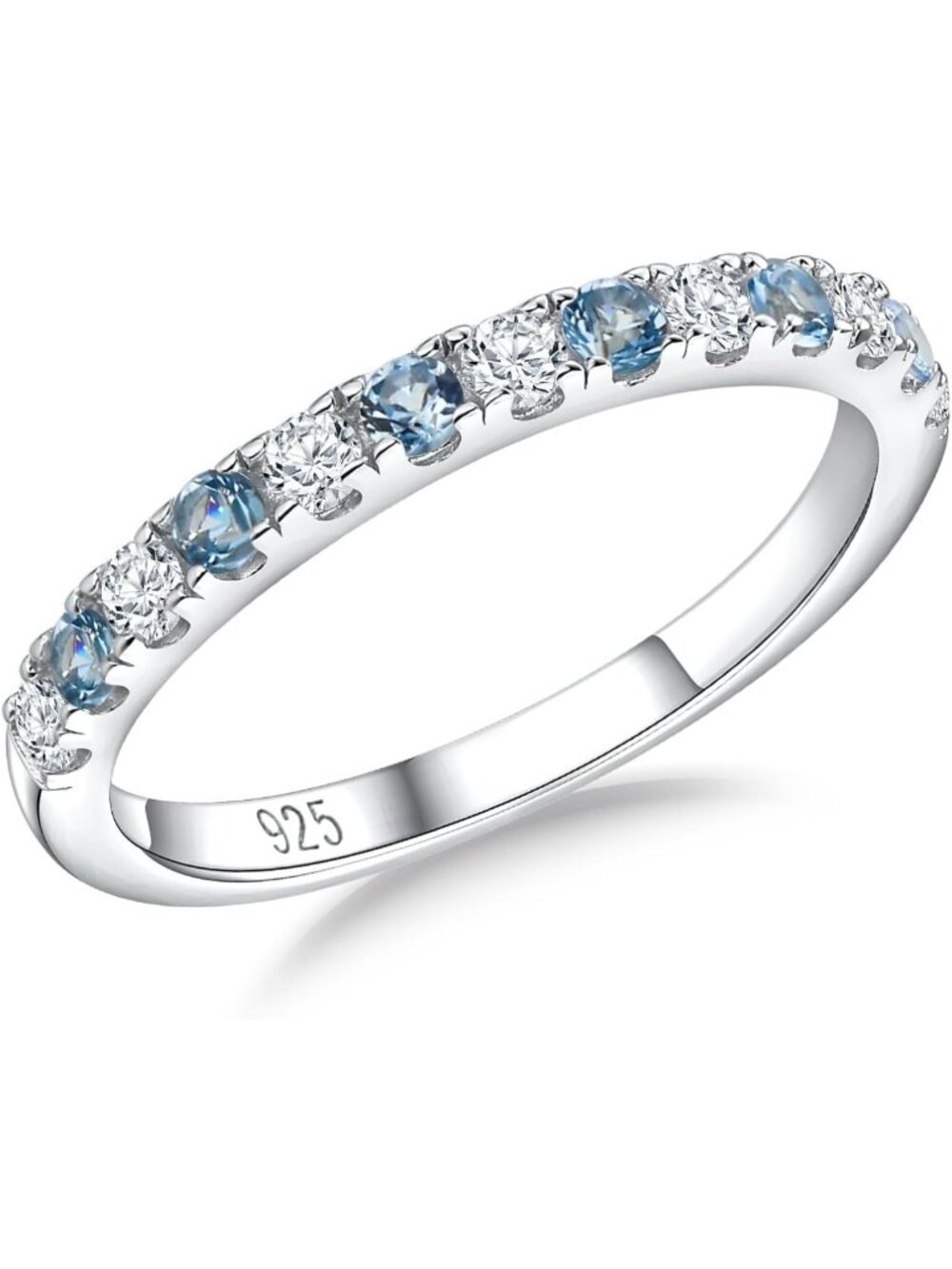 Stackable Birthstone Eternity Ring 925 Sterling Silver Thin Wedding Band Size